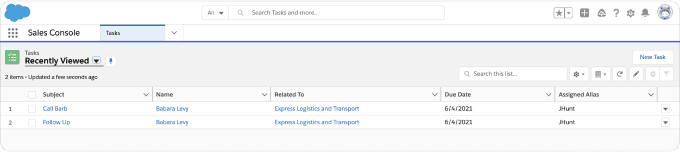 Recently viewed tasks in Salesforce